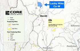 Geological map of British Columbia Nicola Mining District showing Lucky Mike Cu-W project